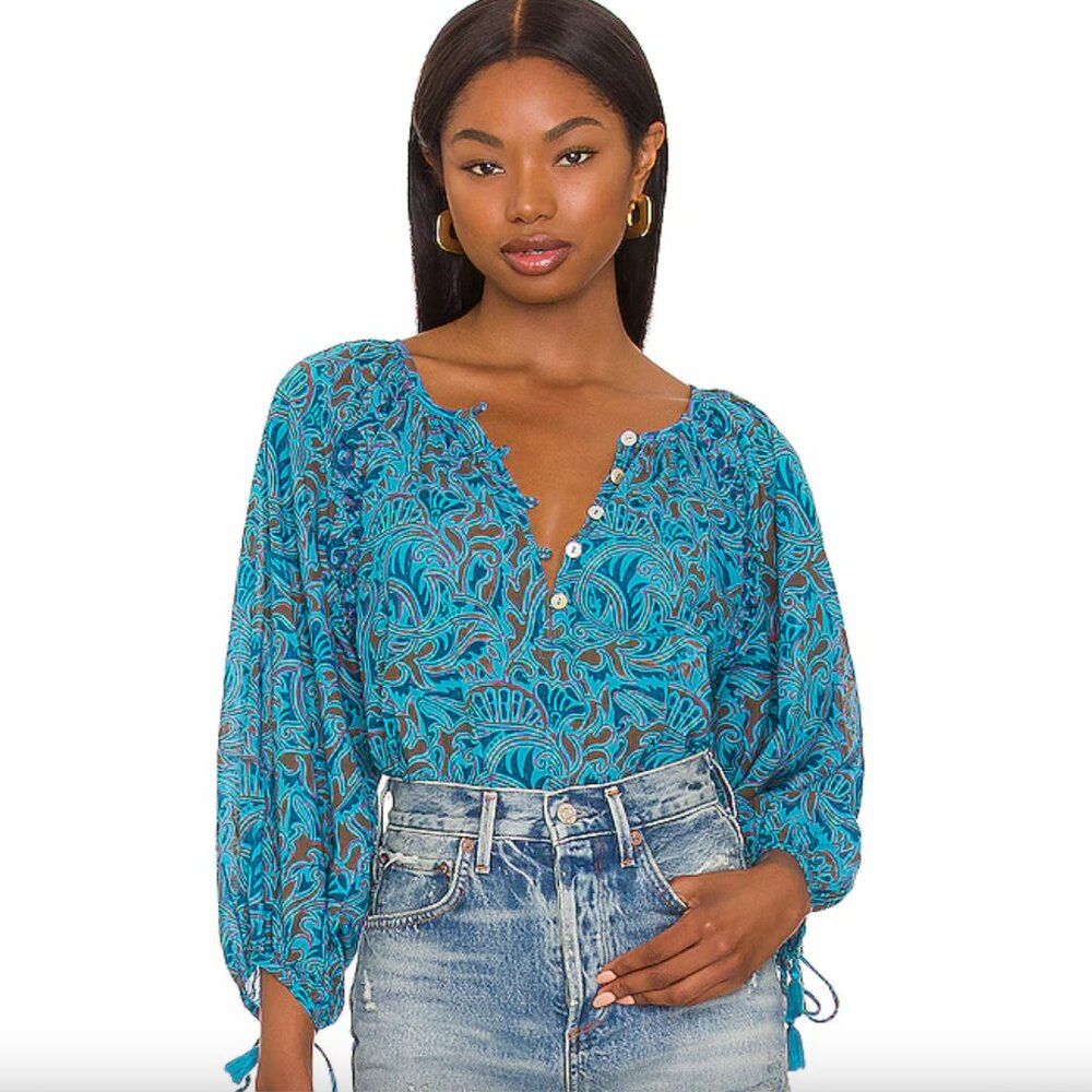 Cleobella Jayda Blouse in Zuri Block Print size XS